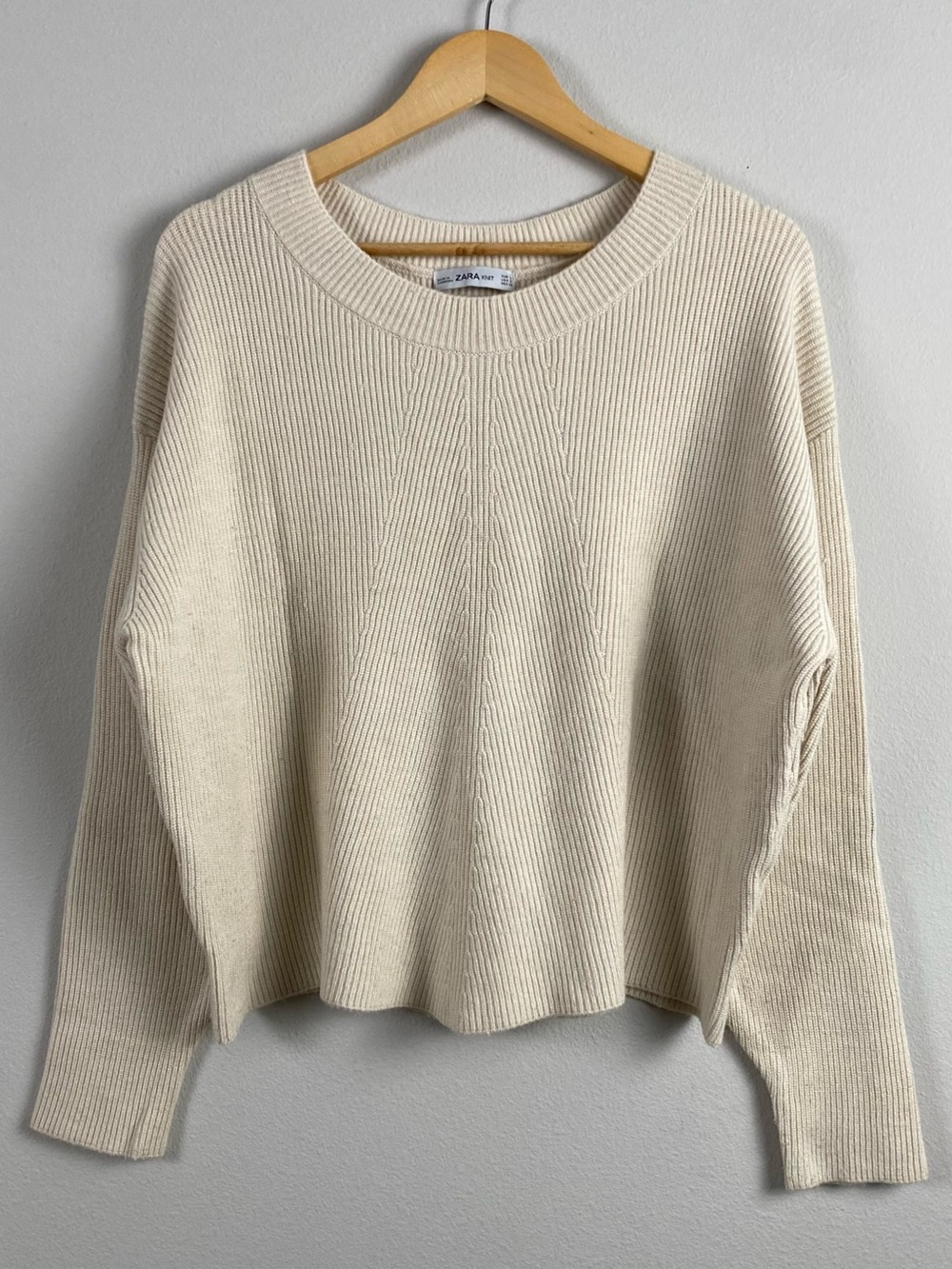 Zara Knit Oversized Drop Shoulder Long Sleeve Sweater | Ivory